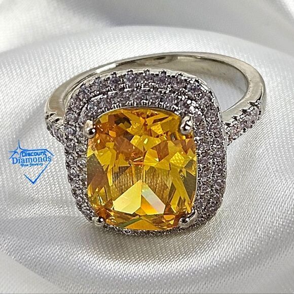 Vivid Yellow Sapphire & White Baguette Diamond Ring 4.89 TCW. on 925 Silver - Picture 5 of 5